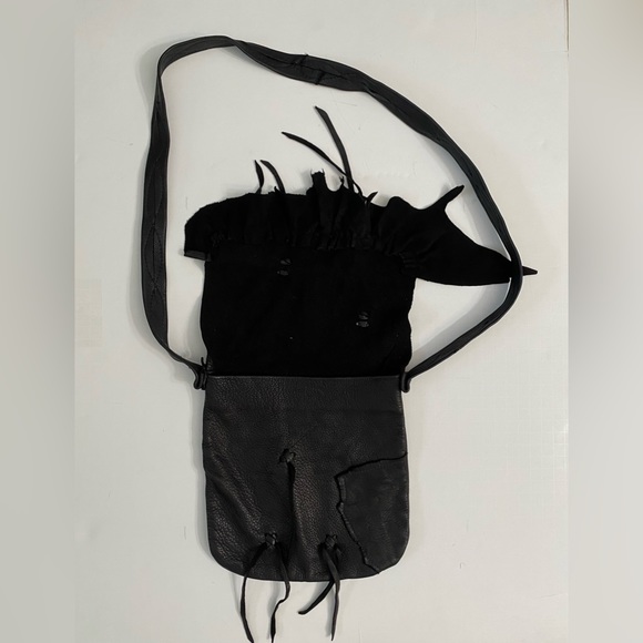 ERDA Vtg Handmade Deer- hide Shoulder crossbody Black purse Unique & stylish - Picture 9 of 16